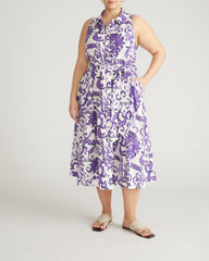 Adelaide Linen Blend Shirtdress - Purple Majolica Print