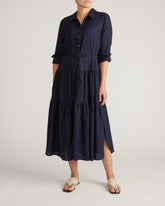 Alix Linen Blend Shirtdress - Navy