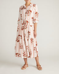 Alix Linen Blend Shirtdress - Wild Flower Bouquet Print on Stripes
