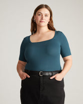 Cloud Rib Short Sleeve Square Neck Tee - Deep Sea