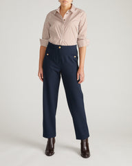 Audrey Relaxed Uniform Ponte Workpant - Navy with Gold Buttons