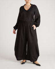 Cosma Barrel Leg Linen Blend Pants - Black