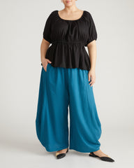 Cosma Barrel Leg Linen Blend Pants - Ink Blue
