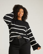 Bardot Wide Sleeve Cotton Sweater - Black/White Stripes