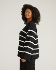 Bardot Wide Sleeve Cotton Sweater - Black/White Stripes