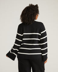 Bardot Wide Sleeve Cotton Sweater - Black/White Stripes