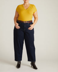 Ashley V Neck Cap Sleeve Tee - Yellow Ochre
