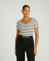 Carey Ribbed Sweetheart Tee - Ecru/Black Stripe