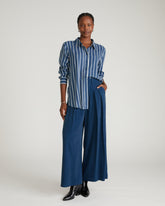 Cooling Stretch Cupro Oversized Artist Shirt - Ensign Blue/White Stripe
