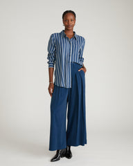 Cooling Stretch Cupro Oversized Artist Shirt - Ensign Blue/White Stripe