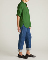 Button Back Linen Blend Polo Shirt - Green Park
