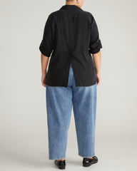 Button Back Stretch Cupro Polo Shirt - Black
