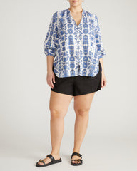Avalon Linen Blend Blouse - Rococo Beach Print