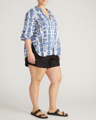 Avalon Linen Blend Blouse - Rococo Beach Print