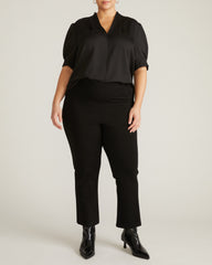 Beatrice Soft Satin Short Sleeve Top - Black