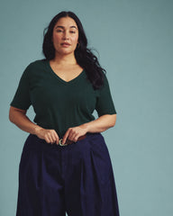 Classic V-Neck Ribbed Tee - Conifer