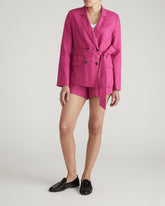 Belted Double Breasted Linen Blend Blazer - Hyper Pink
