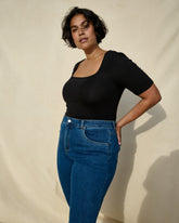 Cloud Rib Short Sleeve Square Neck Tee - Black