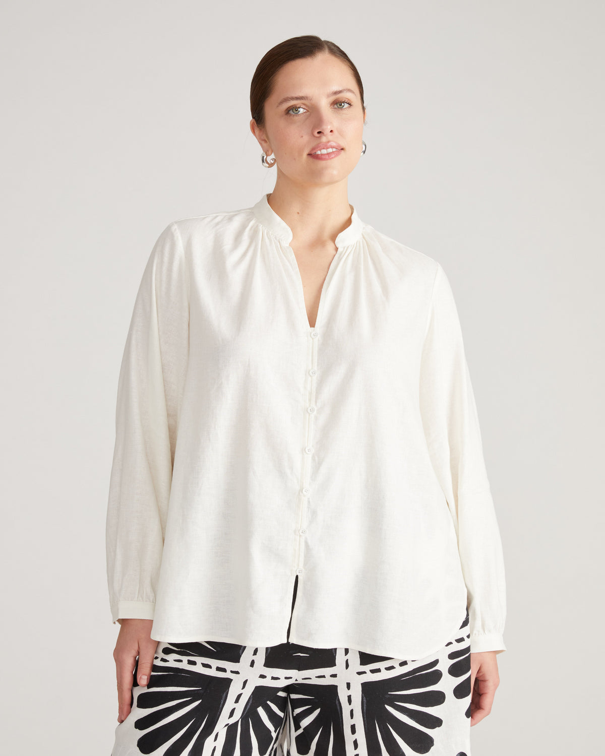 Avalon Linen Blend Blouse - Natural White