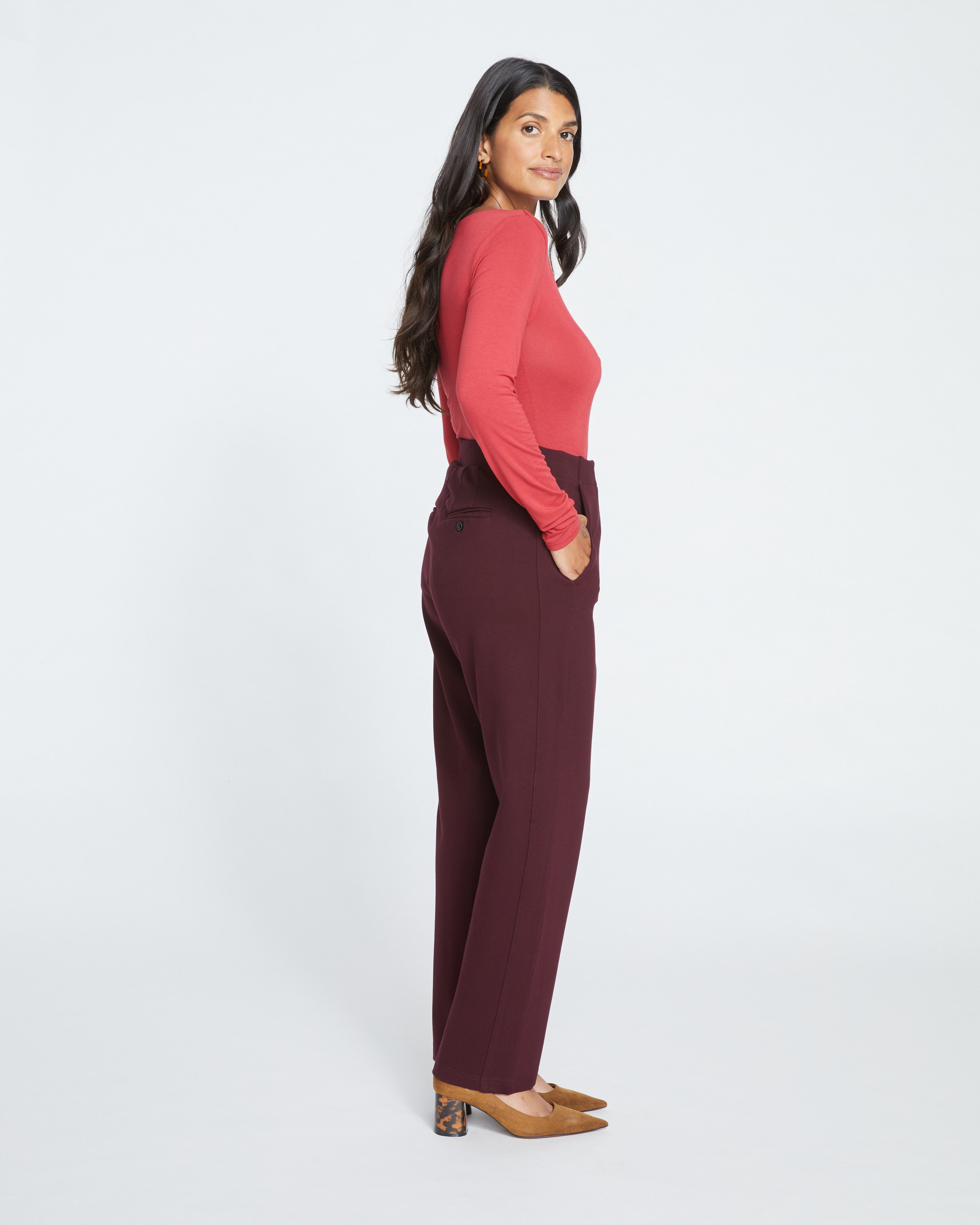 Audrey Relaxed Uniform Ponte Workpant - Black Cherry