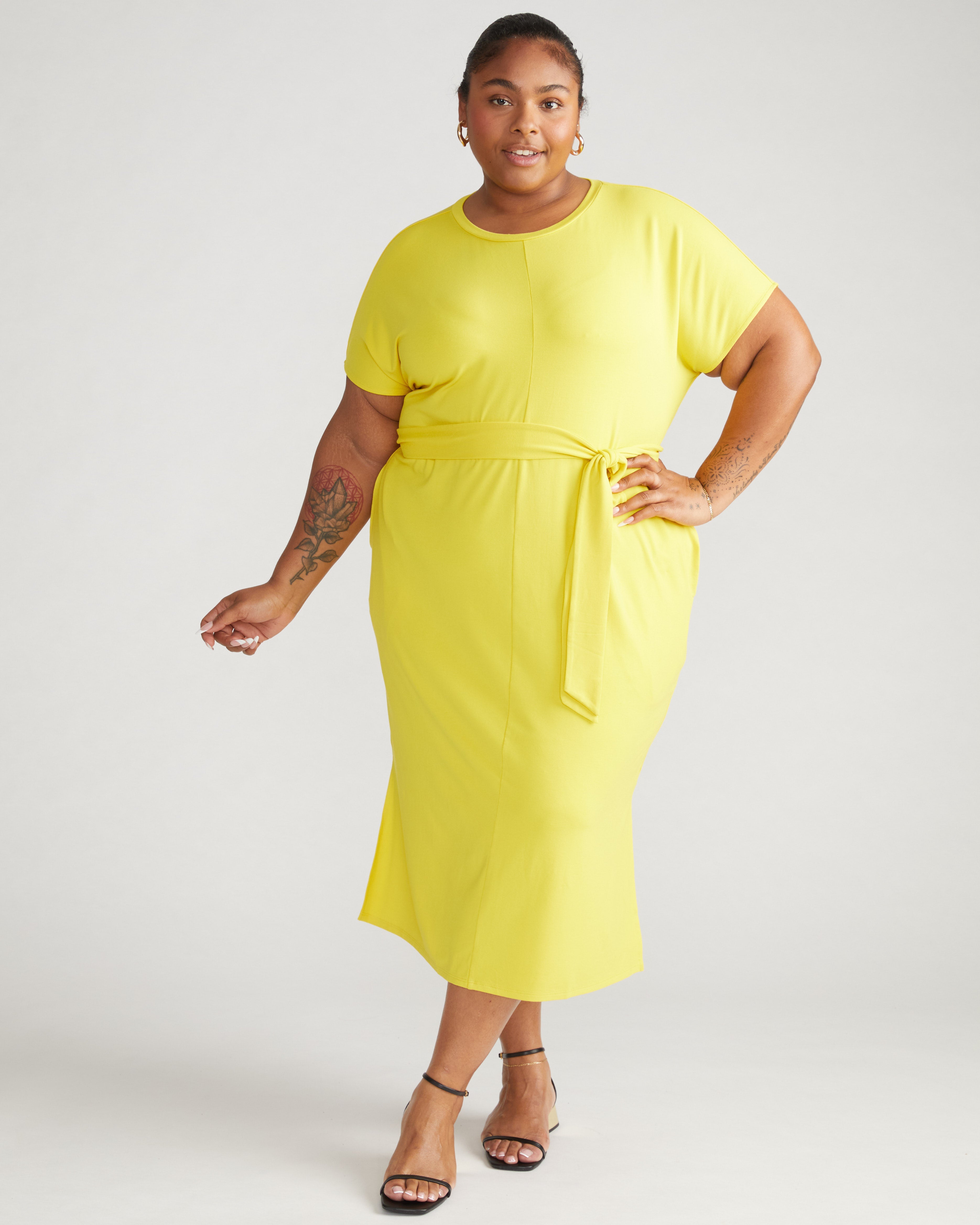 Belted Divine Jersey Dress - Yellow