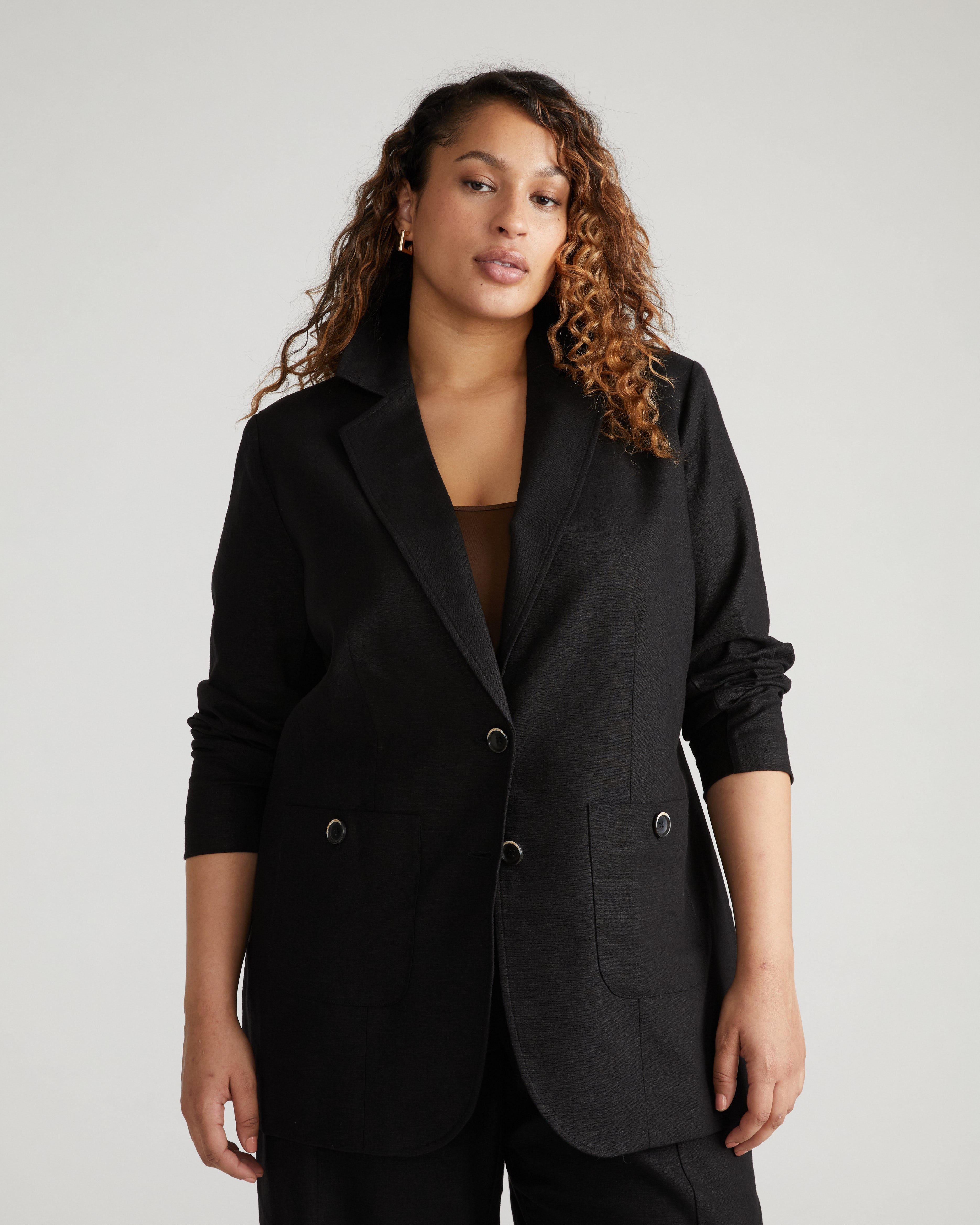 Coastal Linen Blend Blazer - Black