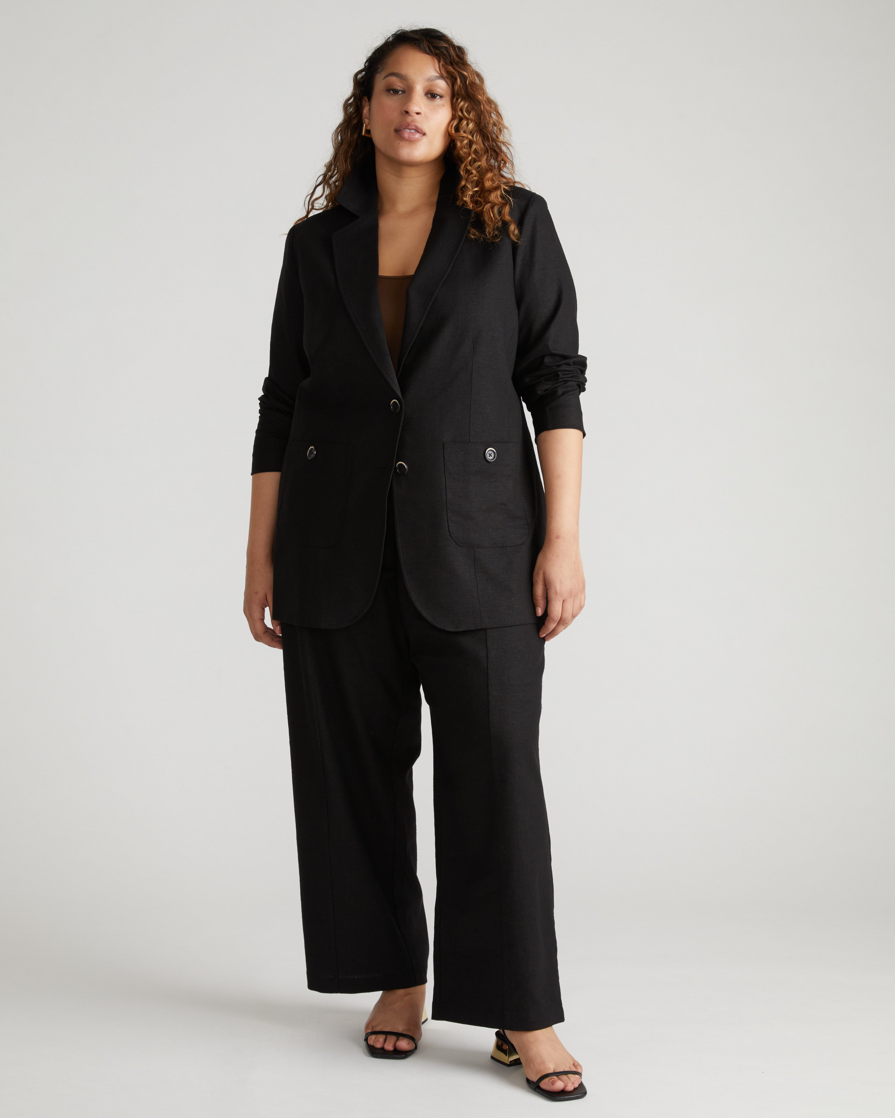 Coastal Linen Blend Blazer - Black