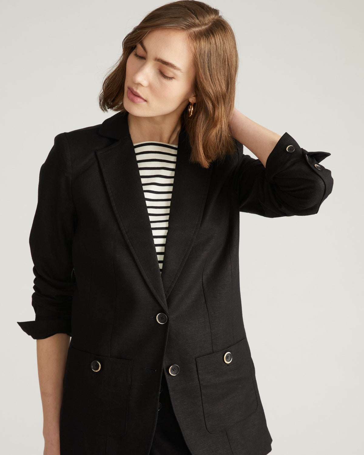 Coastal Linen Blend Blazer - Black