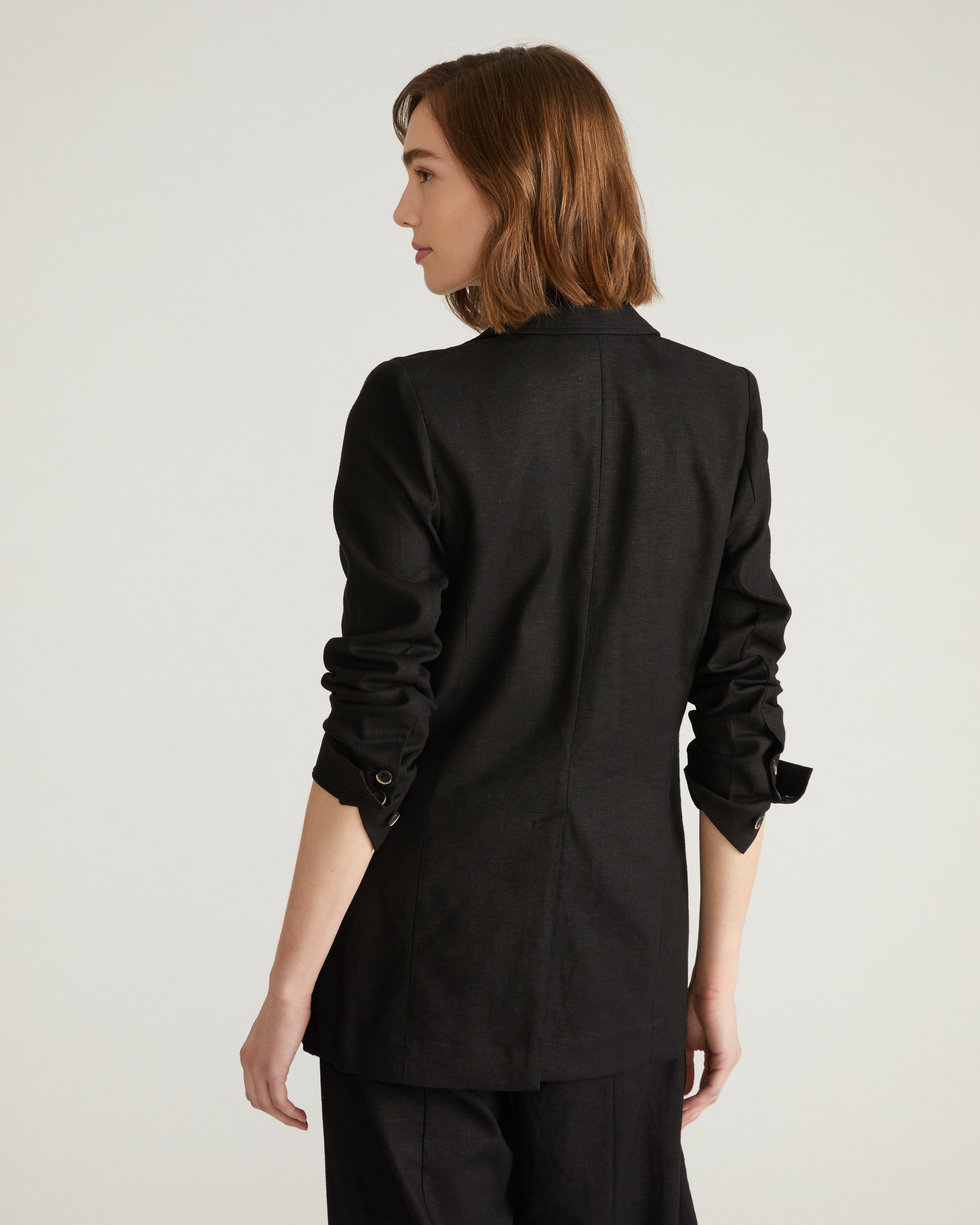 Coastal Linen Blend Blazer - Black