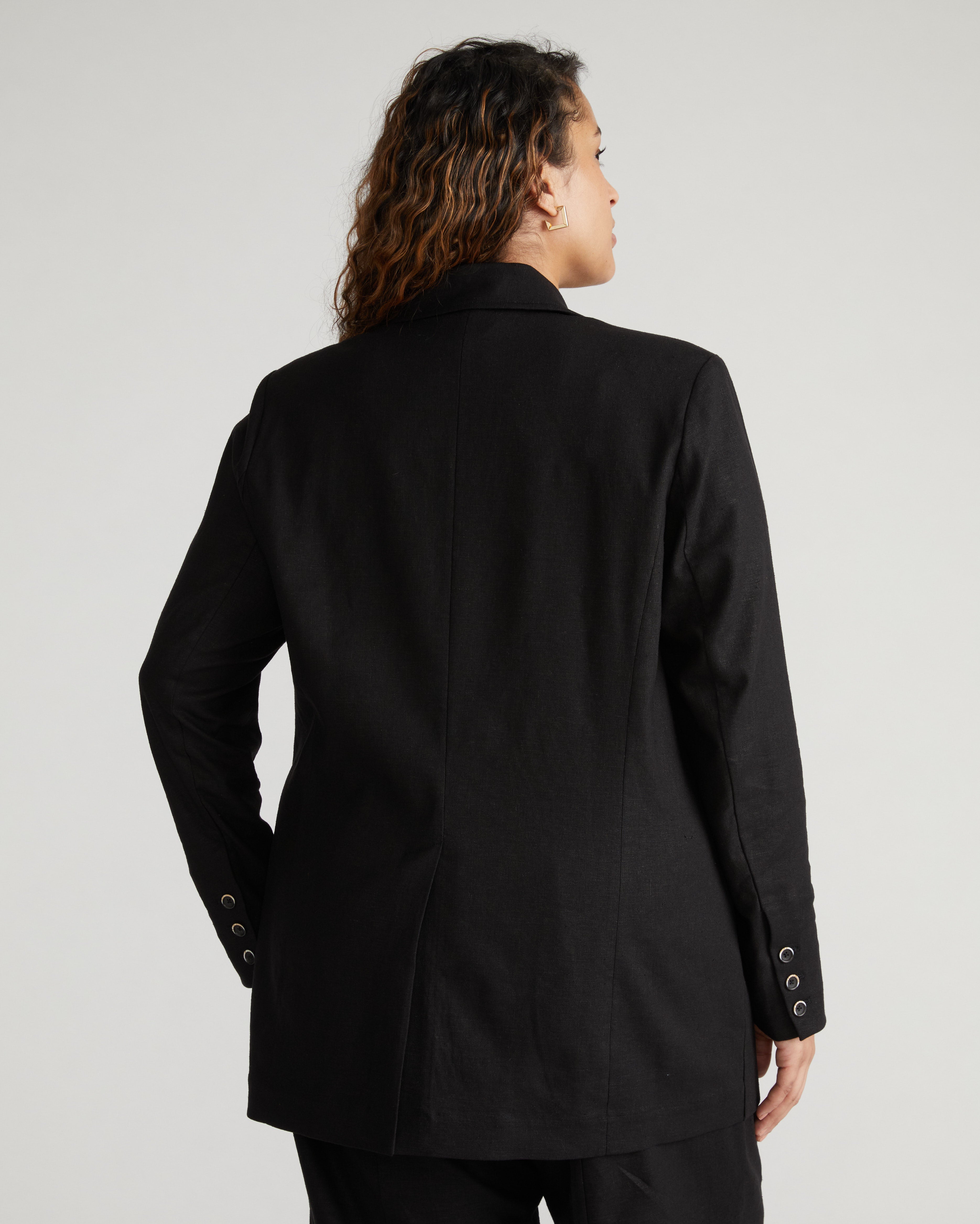 Coastal Linen Blend Blazer - Black