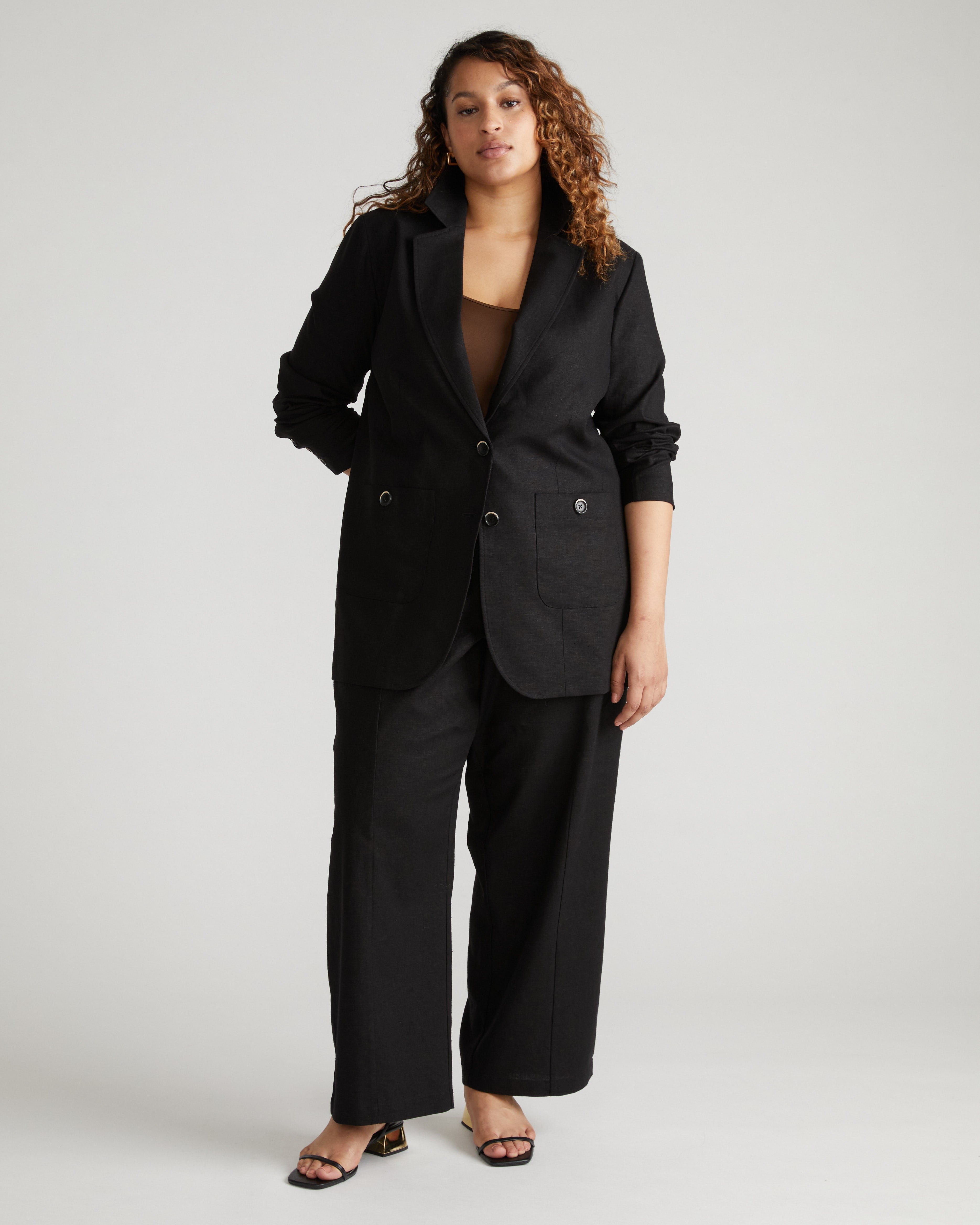Coastal Linen Blend Pants - Black