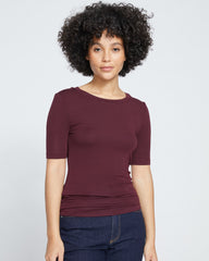 Cloud Rib Short Sleeve Crew Neck Tee - Black Cherry