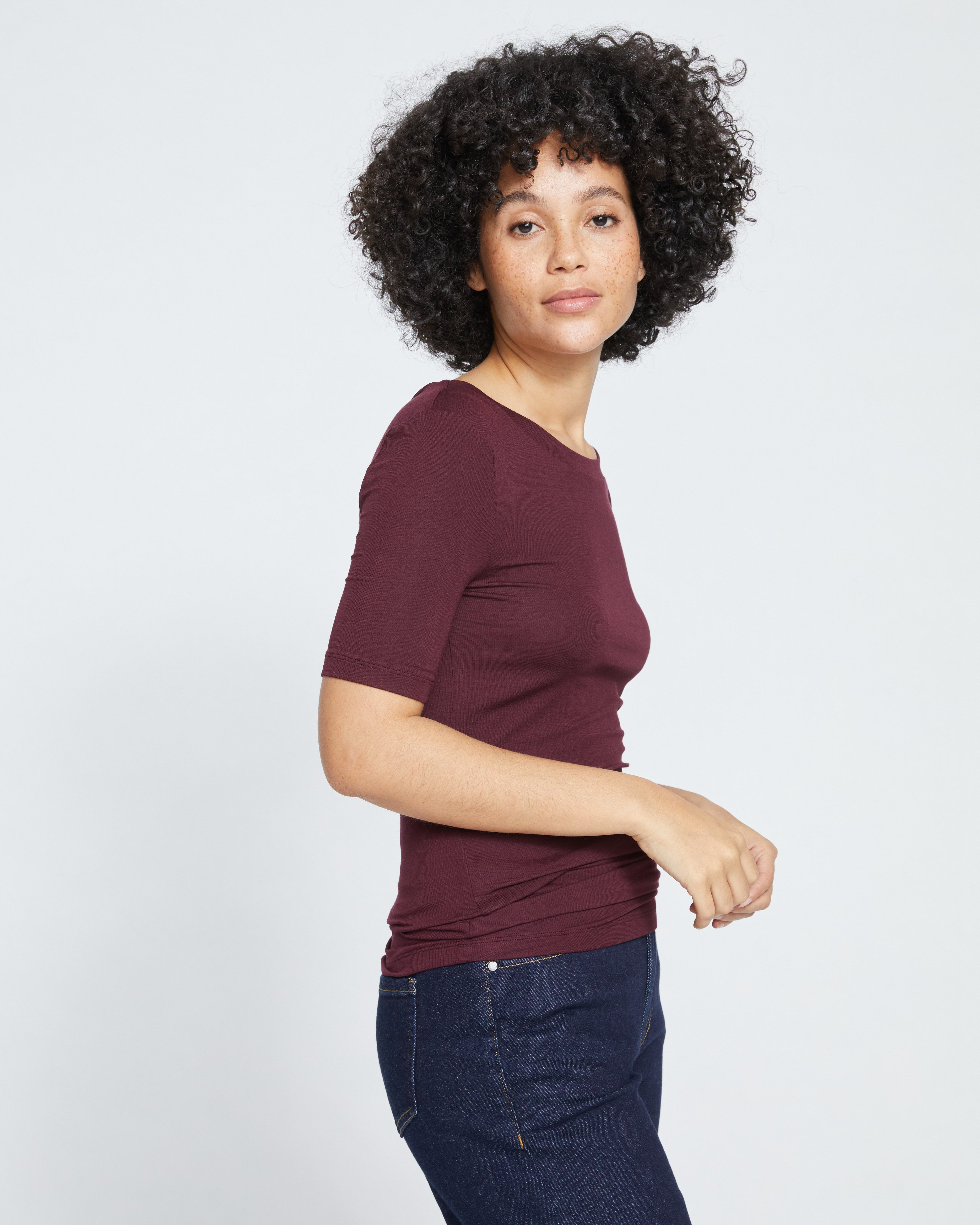 Cloud Rib Short Sleeve Crew Neck Tee - Black Cherry