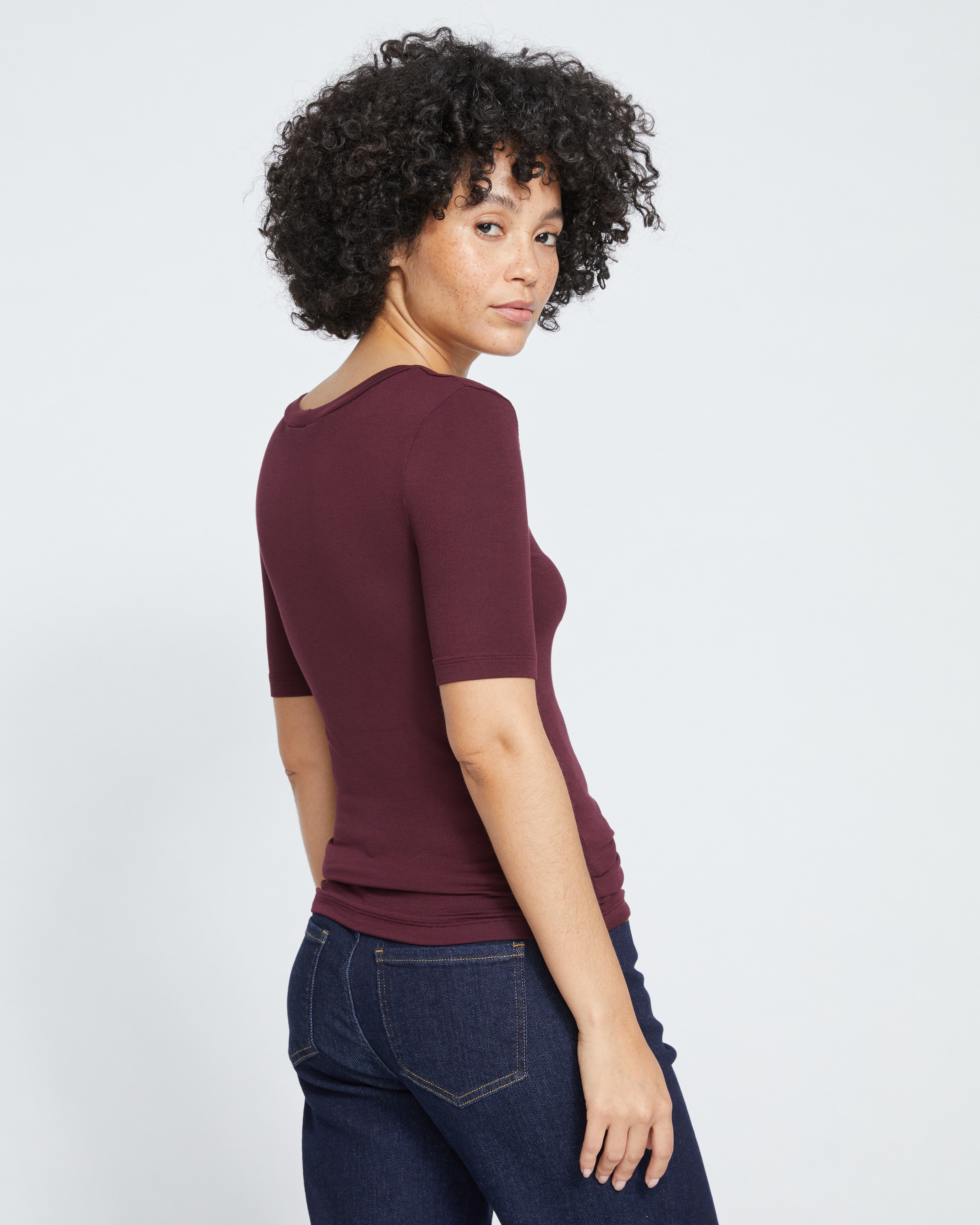 Cloud Rib Short Sleeve Crew Neck Tee - Black Cherry