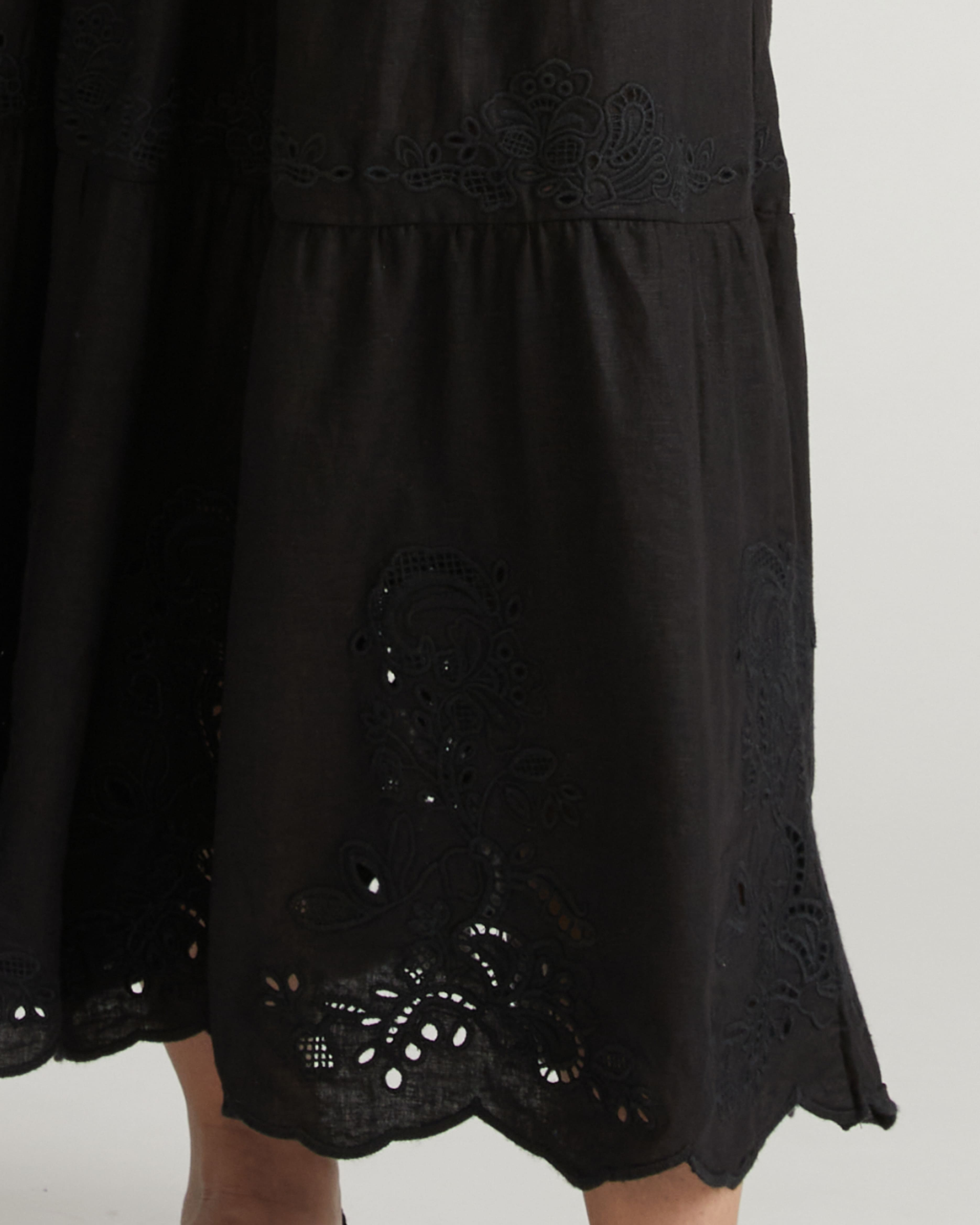 Alix Embroidered Linen Blend Shirtdress - Black