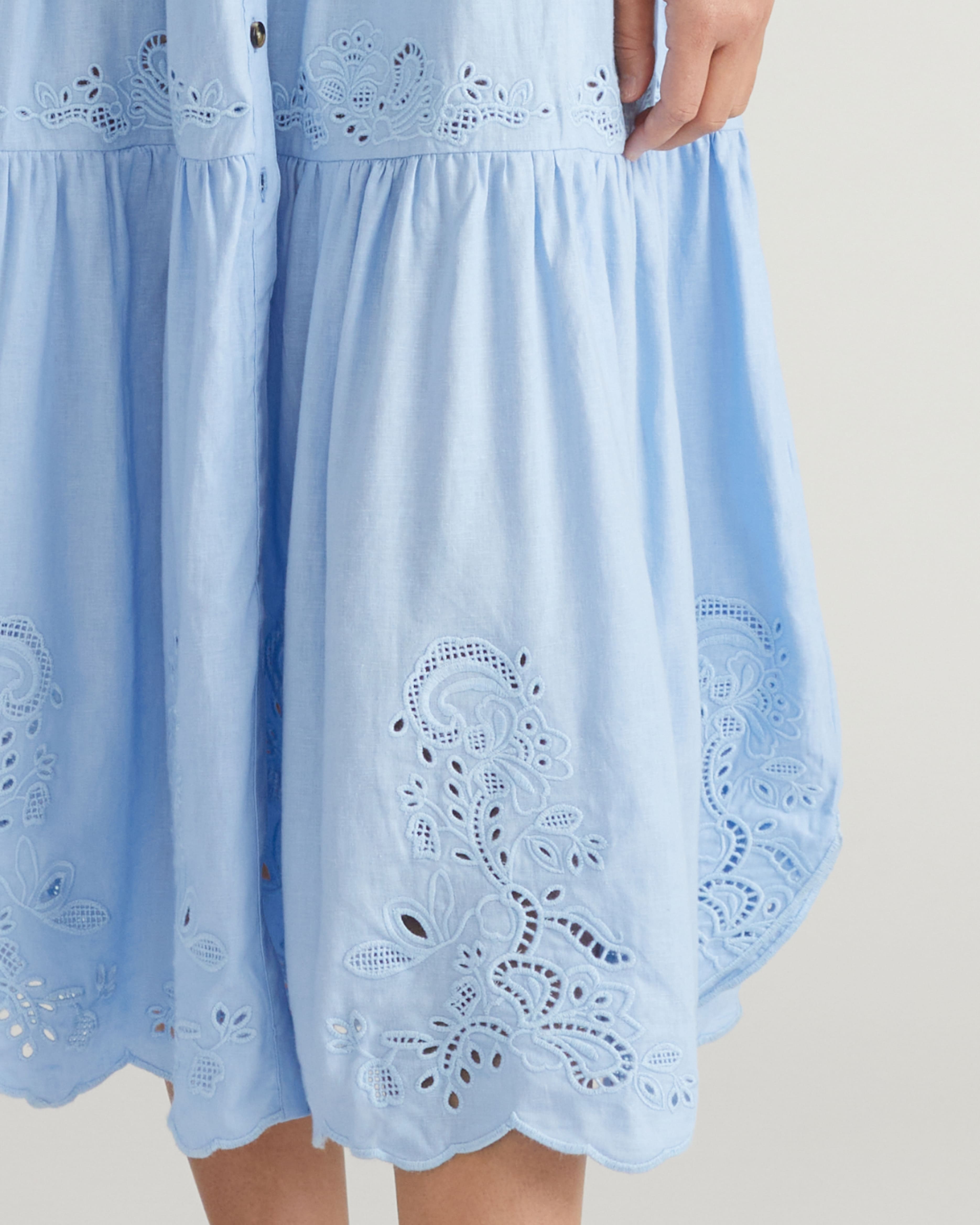 Alix Embroidered Linen Blend Shirtdress - Cielo Blue