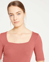 Cloud Rib Short Sleeve Square Neck Tee - Terracotta