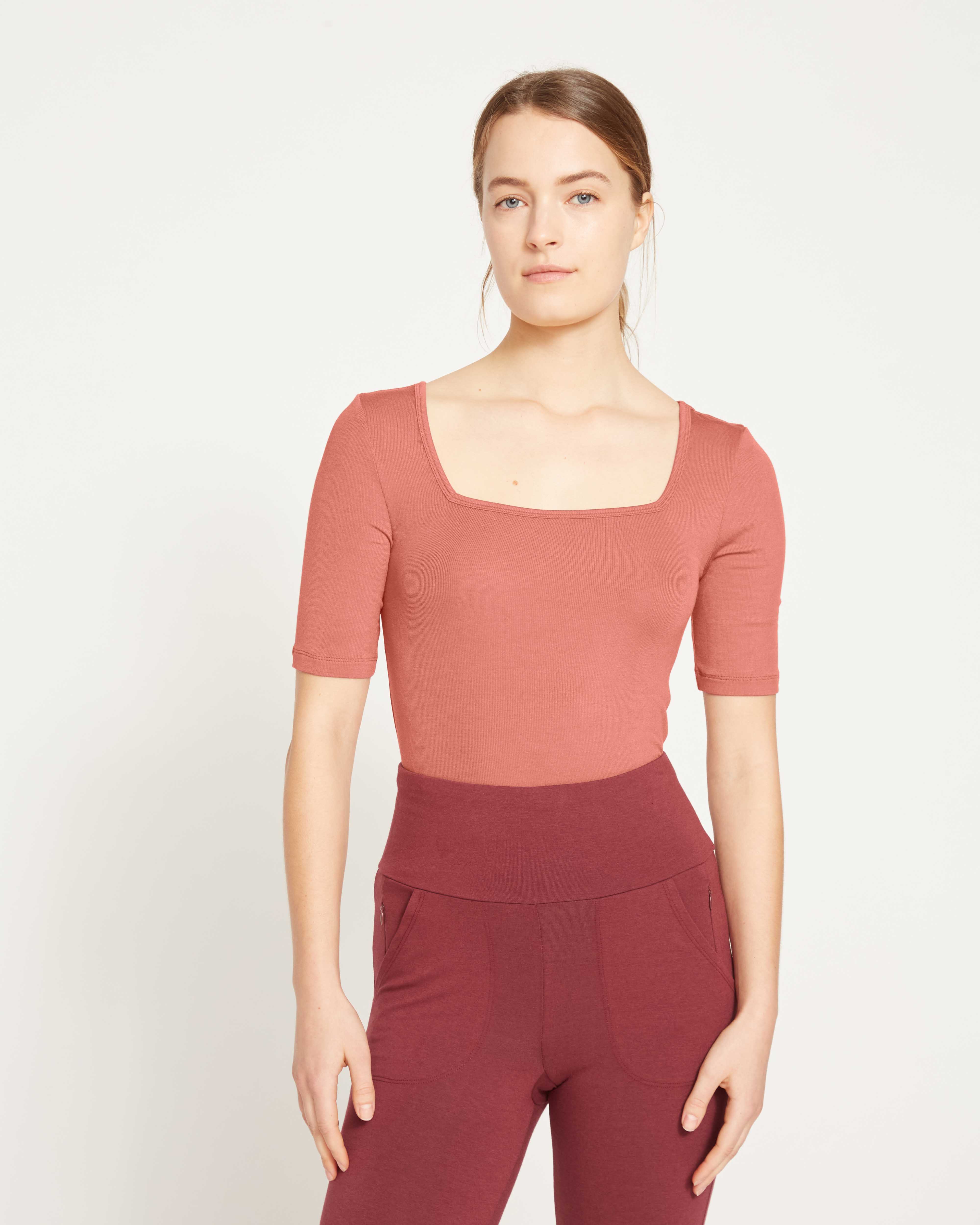 Cloud Rib Short Sleeve Square Neck Tee - Terracotta