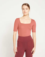 Cloud Rib Short Sleeve Square Neck Tee - Terracotta
