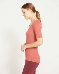 Cloud Rib Short Sleeve Square Neck Tee - Terracotta