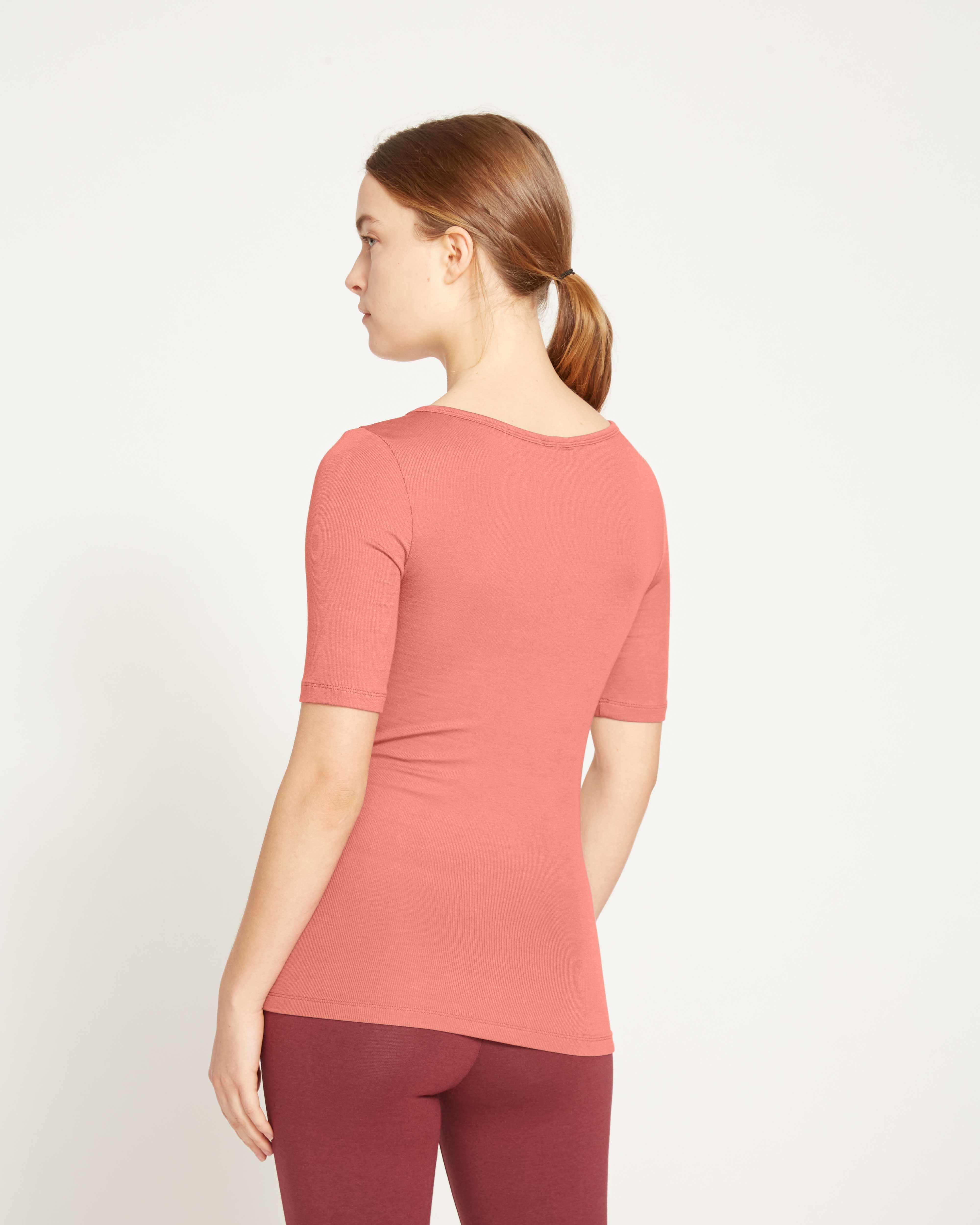 Cloud Rib Short Sleeve Square Neck Tee - Terracotta