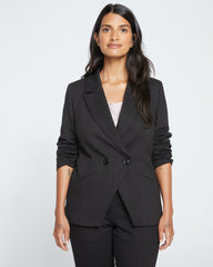 Bianca Double Breasted Ponte Blazer - Slate Pinstripe