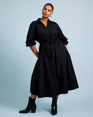 Claire Stretch Poplin Shirtdress - Black