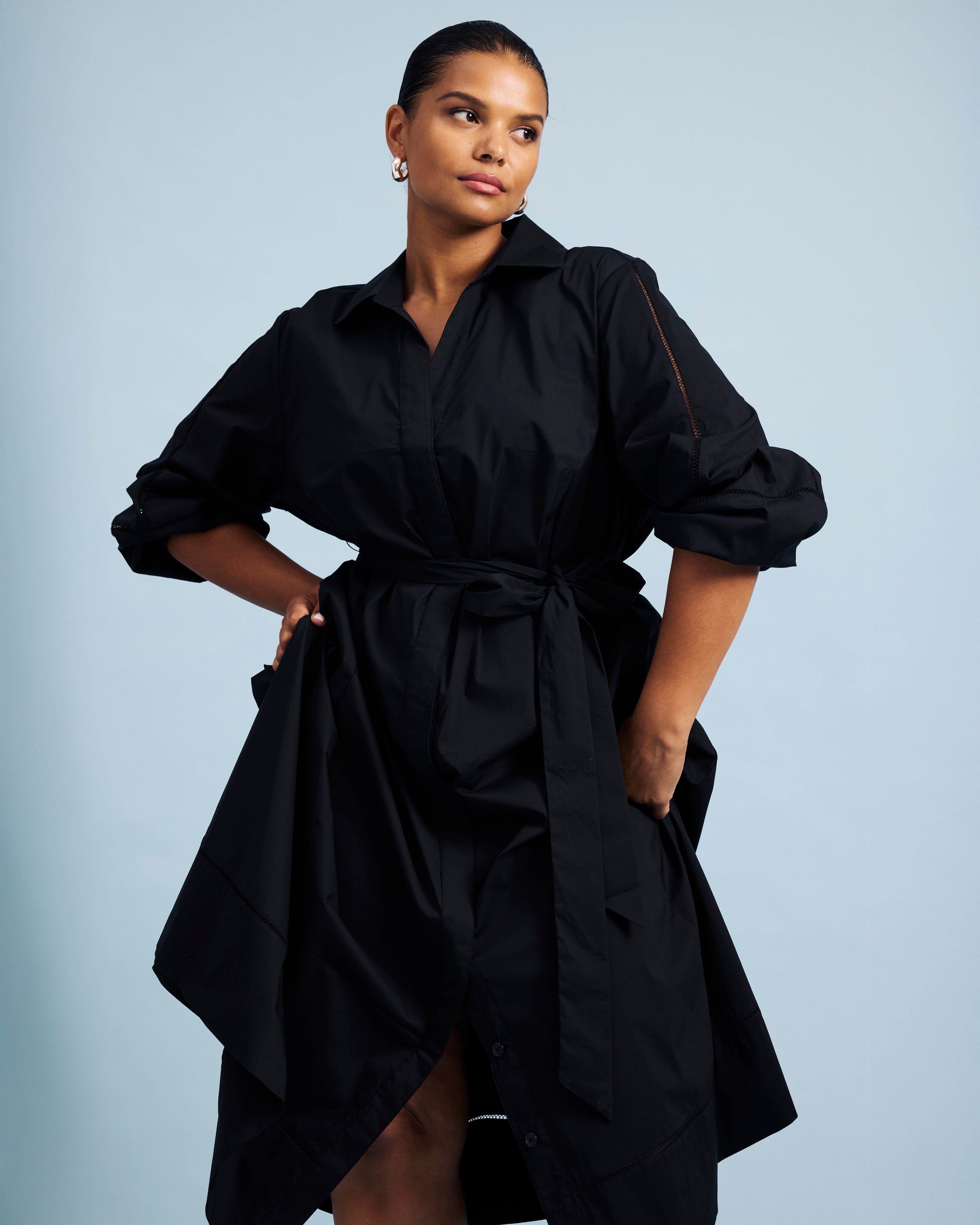 Claire Stretch Poplin Shirtdress - Black