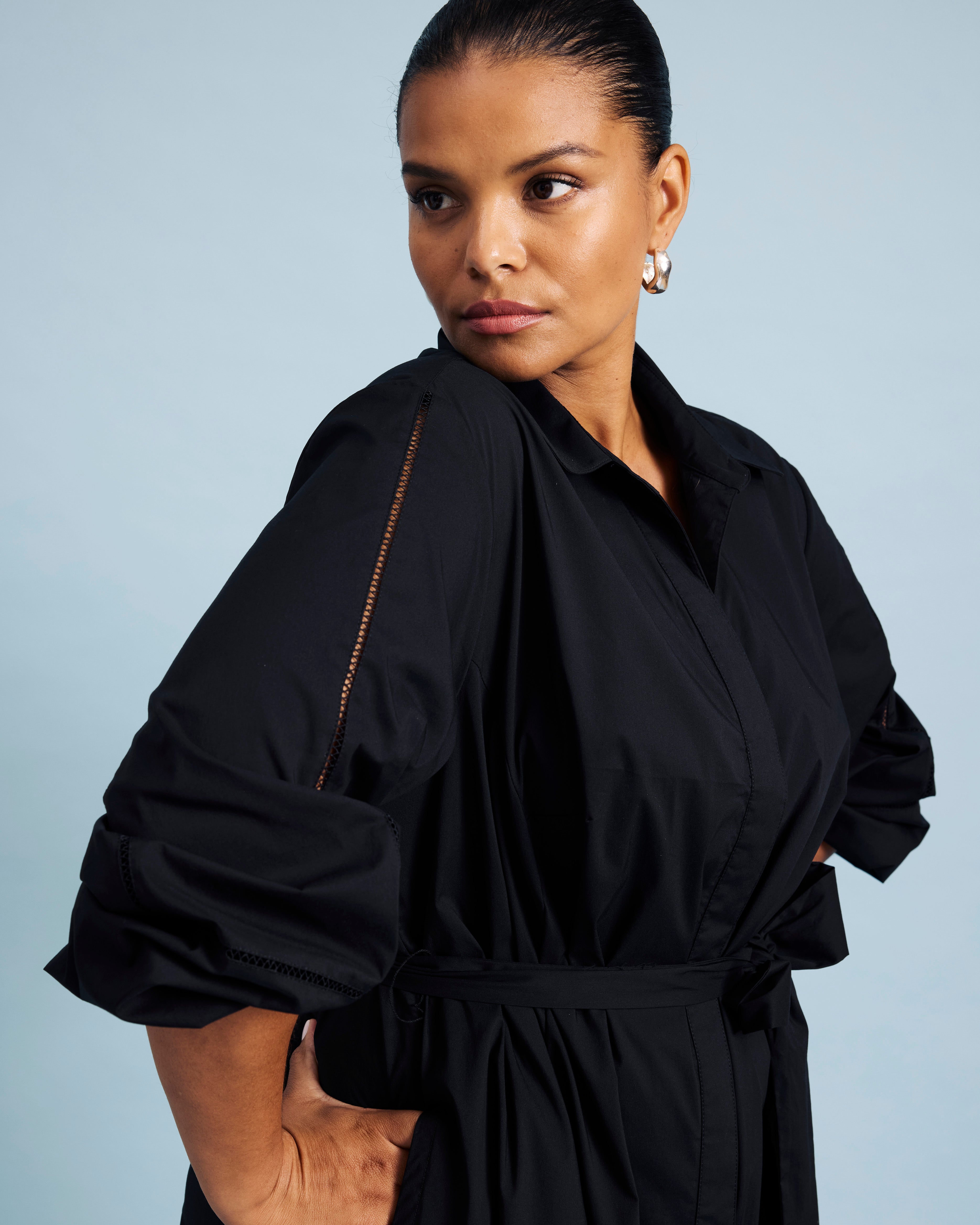 Claire Stretch Poplin Shirtdress - Black