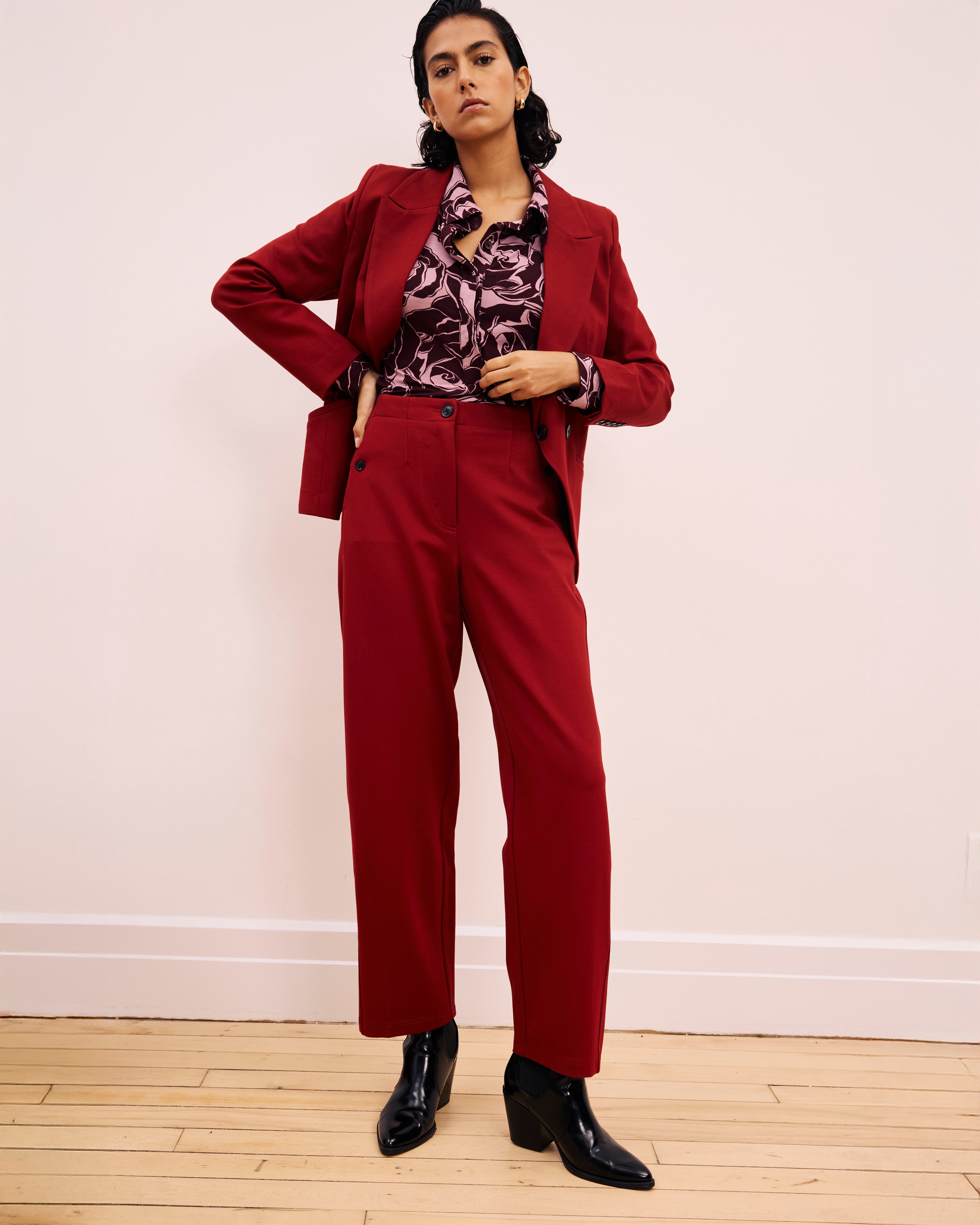 Audrey Relaxed Uniform Ponte Workpant - Garnet