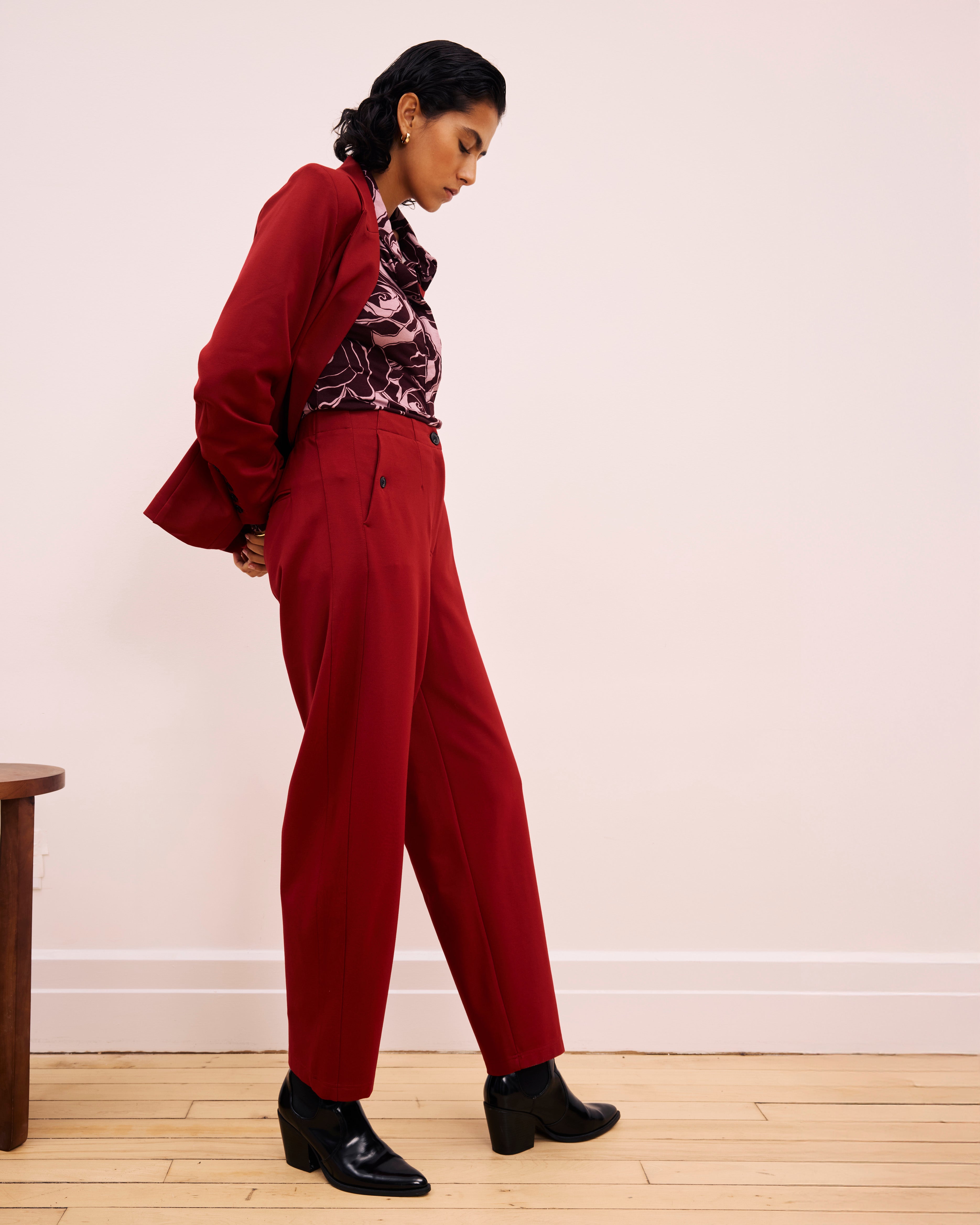 Audrey Relaxed Uniform Ponte Workpant - Garnet