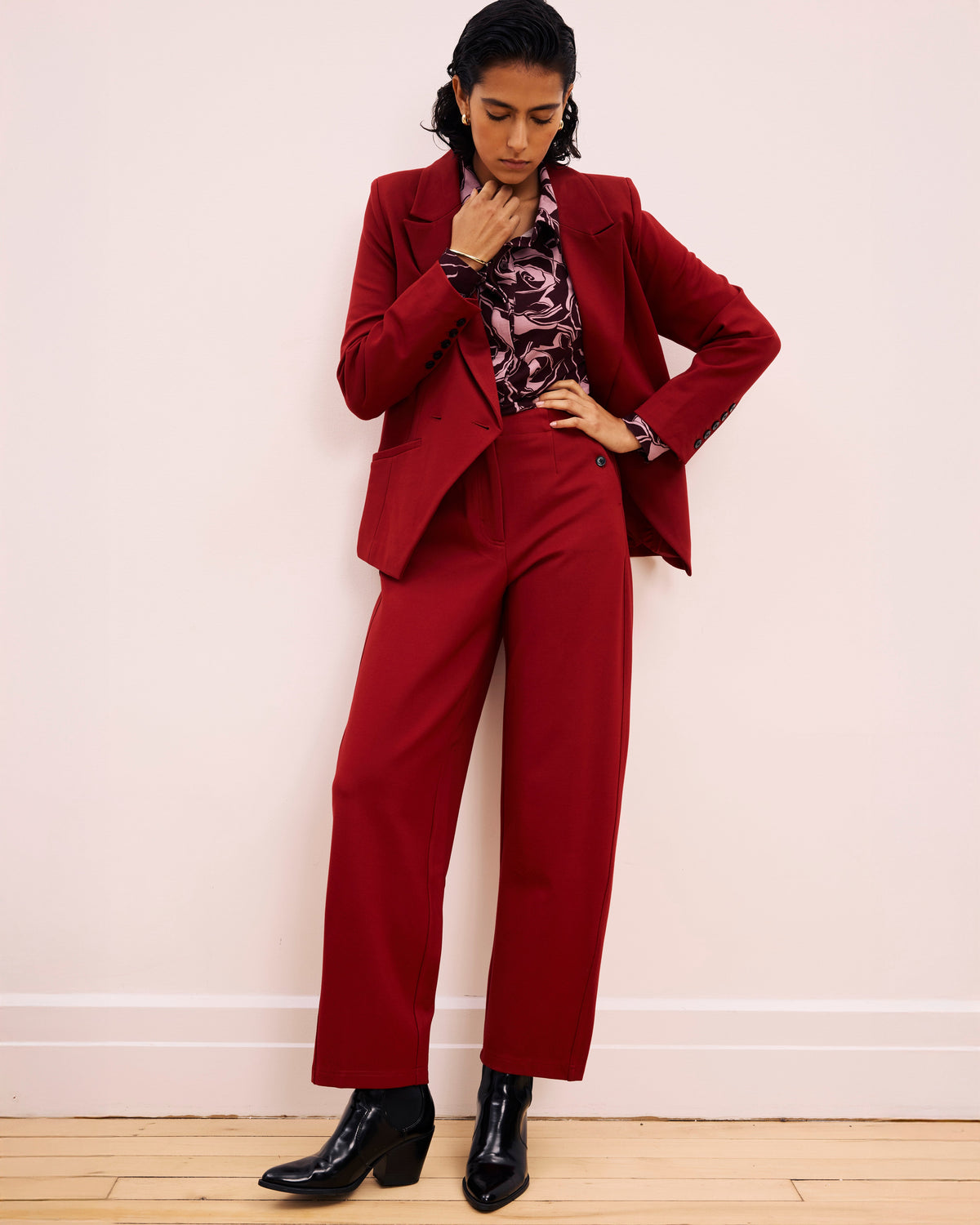 Audrey Relaxed Uniform Ponte Workpant - Garnet
