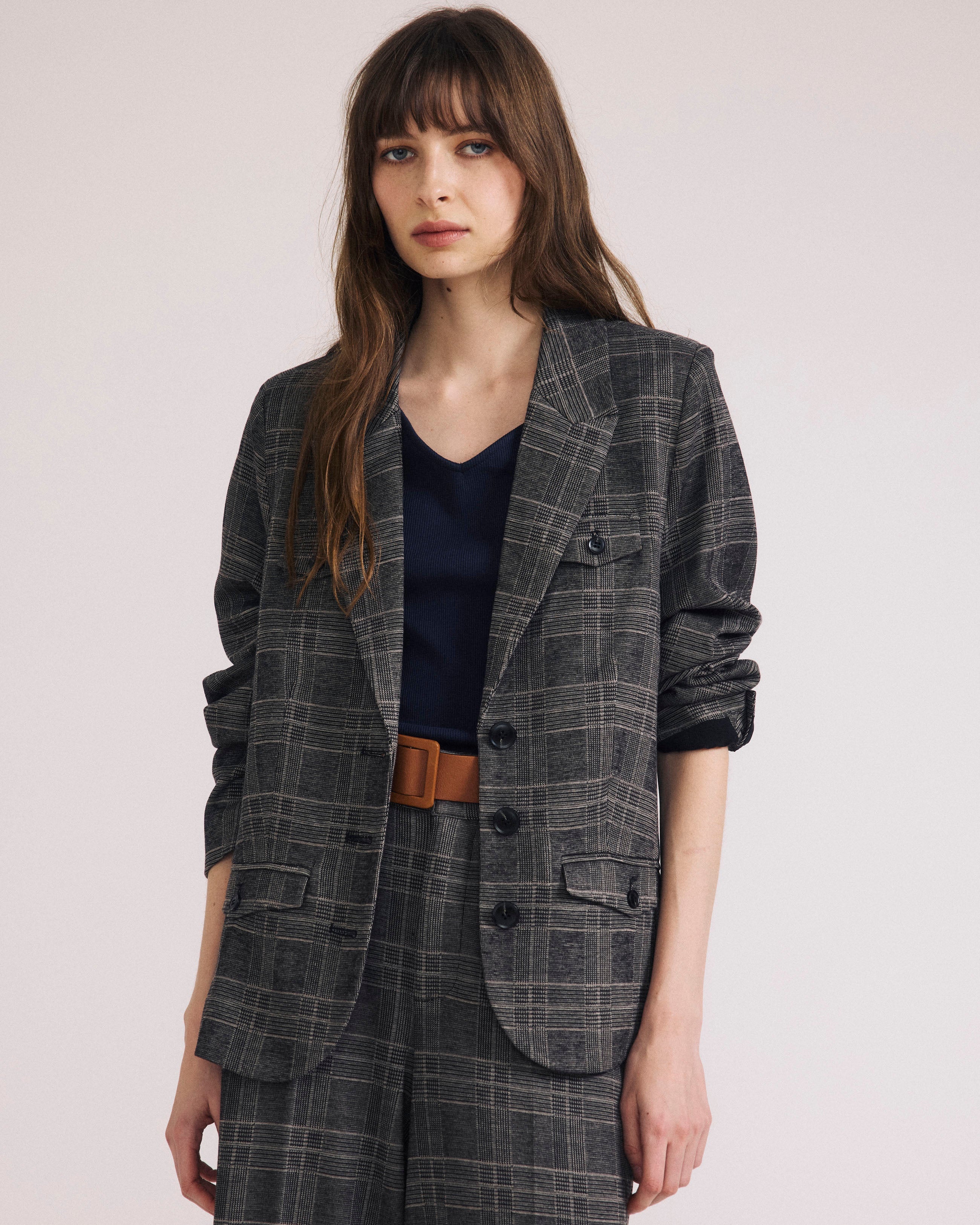 4 Pocket Ponte Blazer - British Plaid