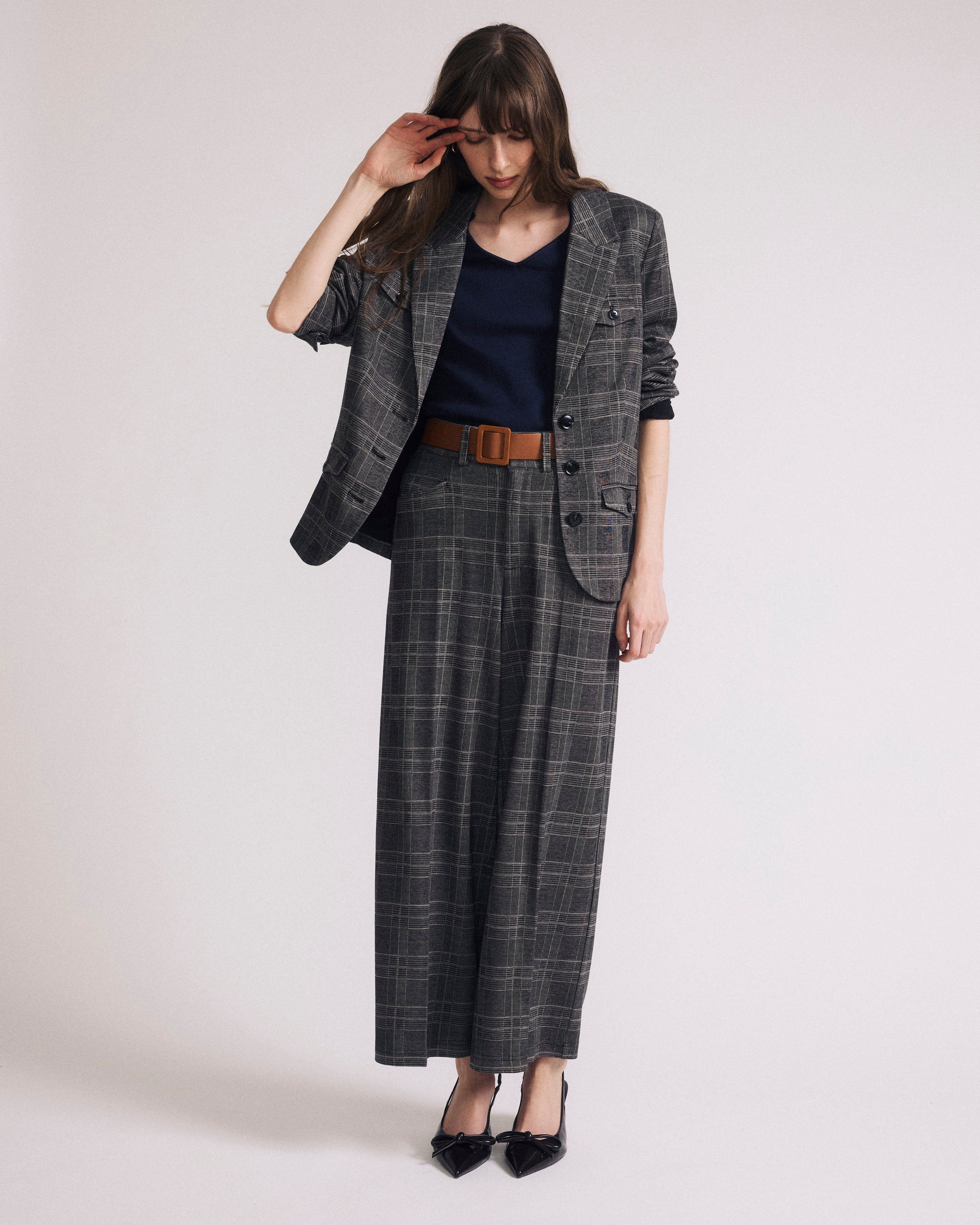 4 Pocket Ponte Blazer - British Plaid